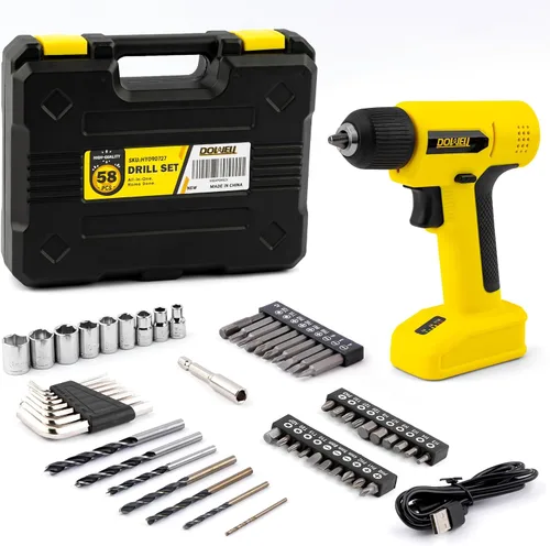 Miniatura 8 de DOWELL Juego de herramientas de taladro inalámbrico de 8 V, 58 unidades, LED integrado, velocidad variable, cable de carga tipo C, funda moldeada