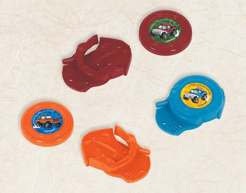 Amscan 398072 Monster Truck Disparador de discos, 1 pieza, 2 pulgadas x 1 1/4 pulgadas, colores surtidos