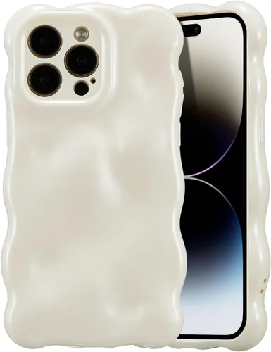 Miniatura 2 de UEEBAI Funda ondulada para iPhone 12 Pro Max, bonita cubierta plateada con forma de onda para iPhone, bonita funda estética 3D para teléfono, Blanco