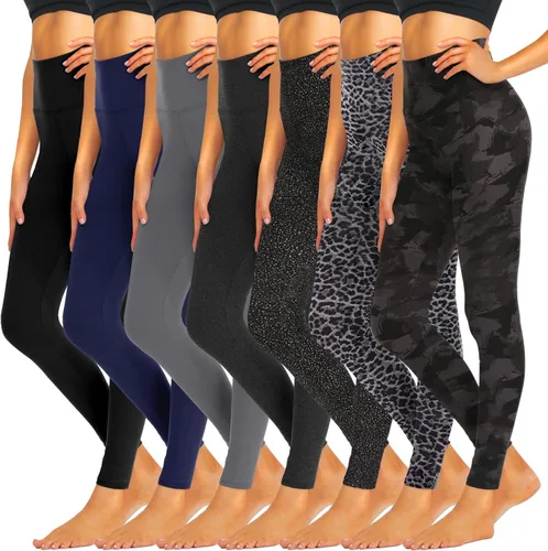 iceROSE Paquete de 7 leggings para mujer, leggings de cintura alta con forro polar suave, pantalones de yoga negros para entrenamiento, correr,