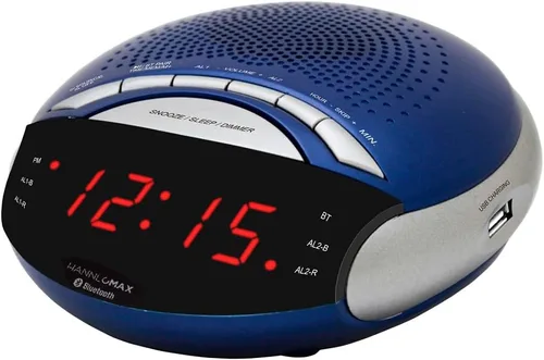HANNLOMAX HX-139CR Radio despertador, radio FM PLL con estaciones preestablecidas, alarma dual, pantalla LED roja de 0.6 pulgadas, puerto USB para