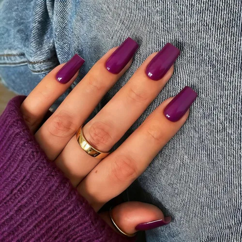 Miniatura 18 de KQueenest Uñas postizas largas a presión con diseño de ojo de gato, cuadradas, medianas, color rojo oscuro con purpurina, ataúd, uñas acrílicas a