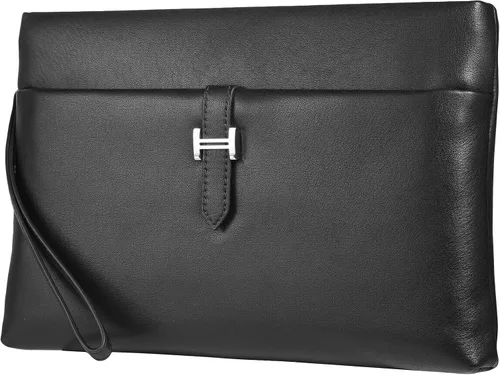 Balidiya Bolso de mano de cuero genuino para hombre, bolso de muñeca, bolso grande de negocios, bolsa de sobre