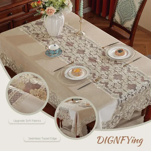 Miniatura 5 de DIGNFYING - Mantel de terciopelo italiano de encaje, retro, bohemio, rústico, elegante, rectangular, bordado, dorado, para fiesta de Navidad