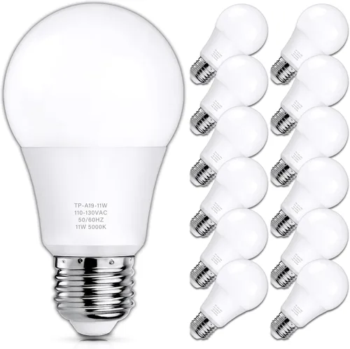 MAXvolador Paquete de 12 bombillas LED A19, bombilla LED equivalente a 100 W, luz blanca diurna de 5000 K, 1100 lúmenes, base media E26, CRI 85+, no