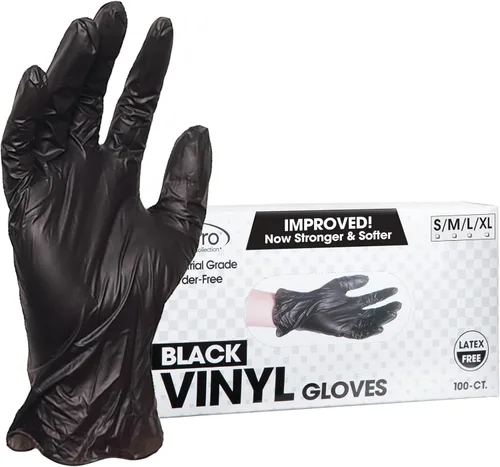 ForPro Disposable Vinyl Gloves, Industrial Grade, Powder & Latex Free, Non-Sterile, Food Safe, 2.75 Mil Palm, 3.9 Mil Fingers Negro