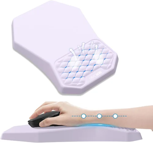 Miniatura 11 de Juego de alfombrilla ergonómica para mouse y reposamuñecas para teclado, diseño de masaje para aliviar el dolor del túnel carpiano, espuma Negro