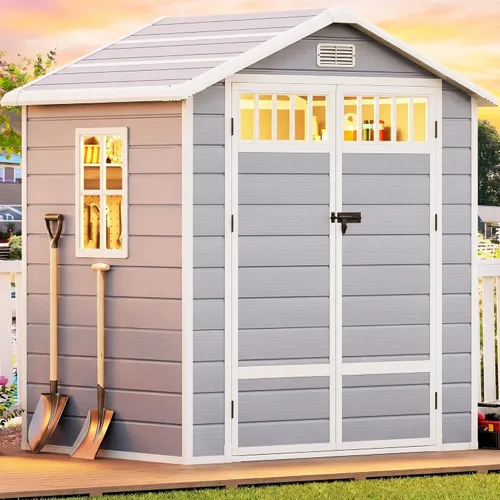 Miniatura 28 de DWVO Cobertizo de almacenamiento para exteriores de 5 x 3 pies con estilo de valla y ventanas laterales, piso y puertas con cerradura, cobertizo