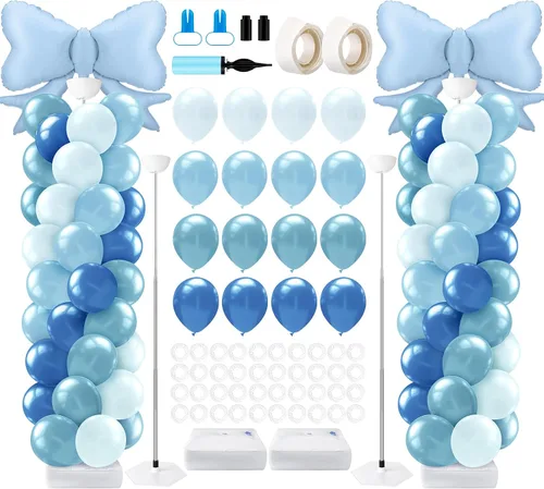 Miniatura 18 de Kasyat Juego de 2 soportes de columna de globos para fiesta de arañas con 2 arañas y 100 globos de látex rojos, azules y negros, soportes de arco