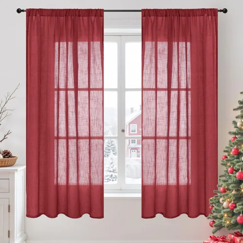 Miniatura 97 de BGment Cortinas de lino café de 30 pulgadas de largo para ventana pequeña, cortinas de media ventana beige semitransparentes ligeras con bolsillo