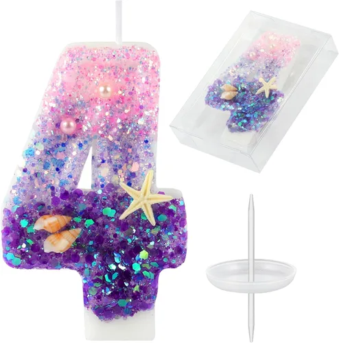 Miniatura 23 de AKURIEEY Vela de Sirena de 7º Cumpleaños Rosa Azul Números 7 Vela para Niñas Decoración de Pastel Decoraciones de Cupcakes Decoración de Fiesta