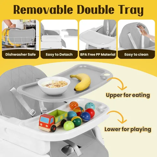 Miniatura 6 de Silla alta 5 en 1 para bebé, silla elevadora convertible y de juego, portátil, plegable, ligera, fácil de limpiar con bandeja, para bebés de 6 a 36