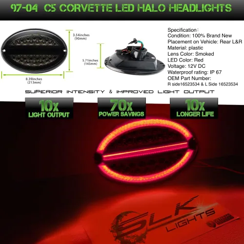 Miniatura 2 de SLK Luces C5 Paquete de 3 piezas de luces traseras ahumadas, luz de freno LED de láser y halo, marcadores laterales con arnés para flash hiperactivo