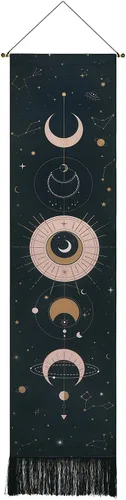 Arte para colgar en la pared de fase lunar, tapiz bohemio para habitación (negro, 12.8 x 51.2 pulgadas)