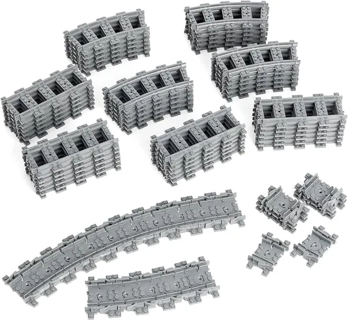 Miniatura 9 de Mannidoo 32 piezas de pistas de tren, pista de ferrocarril clásica con 20 pistas curvas, 10 pistas rectas y 2 pistas de cambio - Compatible