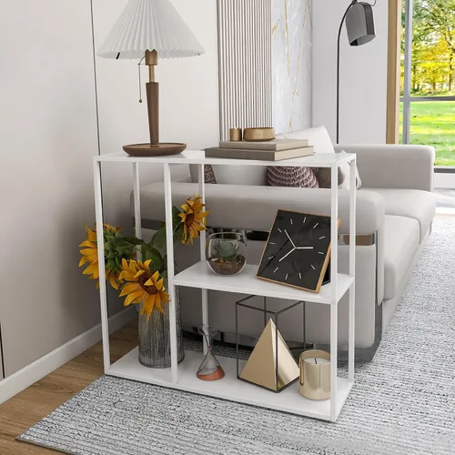 Miniatura 5 de DCLRN Mesa consola, mesa de entrada estrecha y larga con estante de almacenamiento para entrada, vestíbulo, pasillo, sofá, sala de estar, bar, Blanco