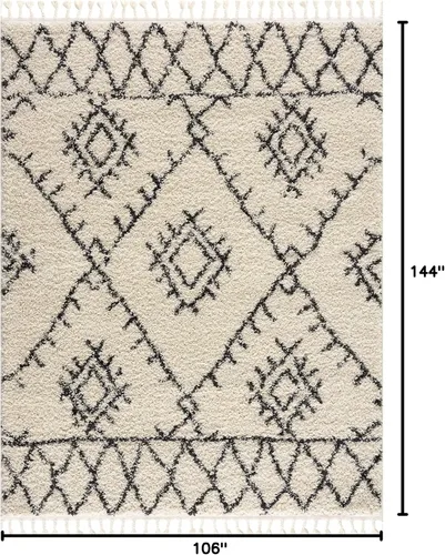 Miniatura 131 de Hauteloom, Duncans - Alfombra de estilo granja de pelo mullido para sala y dormitorio, con borlas - Beige, carbón, gris - 2 pies 7 pulgadas x 7 pies