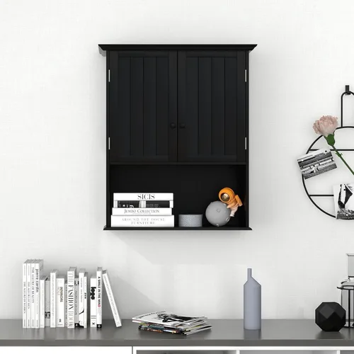 Miniatura 9 de Giantex Gabinetes de medicina, armario de baño montado en la pared con estante ajustable, 2 puertas, armario de almacenamiento de baño sobre