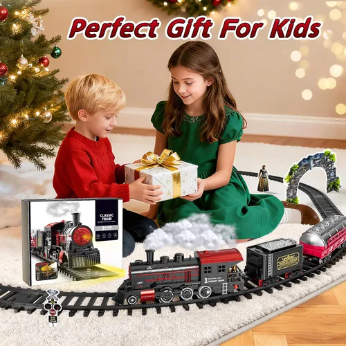 Miniatura 8 de Tren de Navidad, juego de tren para niños de 4 a 8 años, juegos de tren de Navidad para alrededor del árbol, juguetes eléctricos con humo, luces