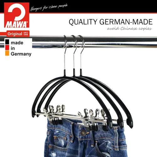 Miniatura 4 de Mawa by Reston Lloyd Percha de ropa de metal antideslizante europeo, soporte de hombro suave y clips ajustables para pantalones, 1 pieza, negro