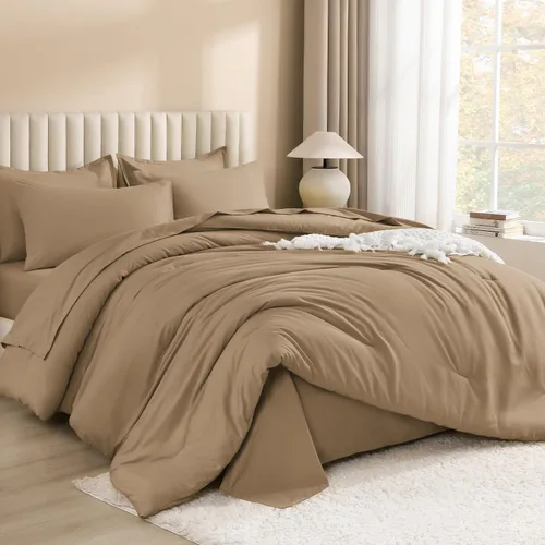 Miniatura 38 de Litanika Cama en una Bolsa King Beige - Juego de Ropa de Cama de 7 Piezas Tamaño King, Juego de Edredón de Cama, Juego de Edredón con Edredón, 02