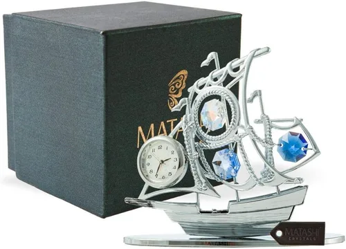 Miniatura 2 de Matashi Adorno de reloj de vela plateado cromado con cristales azules, elegante reloj de mesa para sala de estar o hogar, regalo de recuerdo