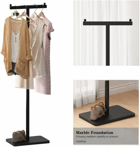 Miniatura 3 de Percheros independientes con base de mármol, soporte de ropa resistente para entrada, dormitorio, sala de estar, boutiques, 15.7 pulgadas de largo