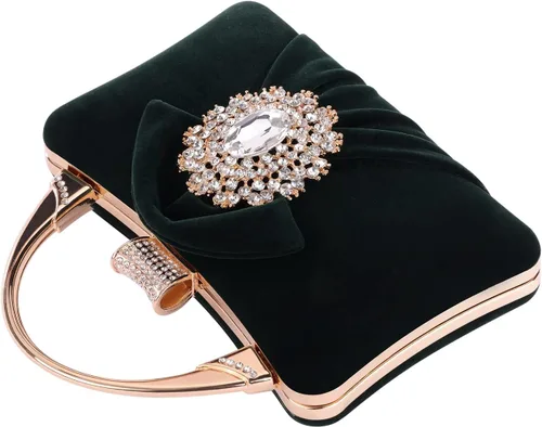 Miniatura 3 de Bolsos de noche de terciopelo para mujeres con cierre de flores de diamantes de imitación adornado con cristal embrague monedero para fiesta boda