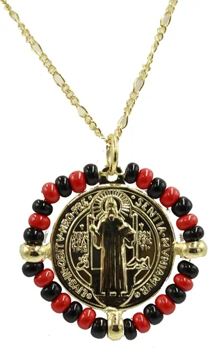 Miniatura 4 de San Benito Azabache Medalla - Medalla de San Benito Azabache chapado en oro de 18 quilates con cadena de 22 pulgadas