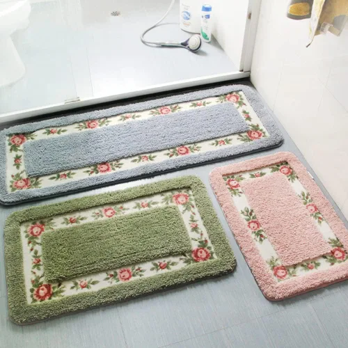 Miniatura 4 de vctops Elegante tapete de baño con diseño de rosas y flores, tapete de bienvenida para cocina, suave, antideslizante, absorbente, verde, 28 x 55