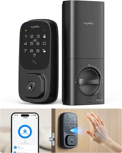 ARPHA Cerradura de puerta de entrada sin llave, cerrojo de reconocimiento de vena palmar con asa para puerta delantera, WiFi integrado, Amazon