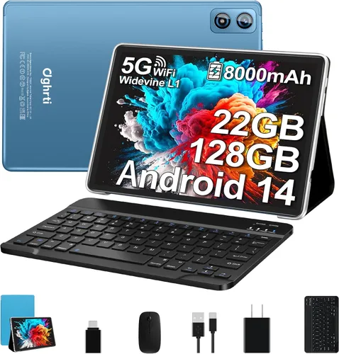 2025 Tablet Android 14 de 10 pulgadas, 22 GB RAM + 128 GB ROM/1 TB de expansión, batería de 8000 mAh, Octa-Core, pantalla IPS HD de 1280 * 800,