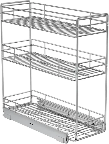 ROOMTEC Organizador de gabinete extraíble de 3 niveles para gabinete estrecho (5.5 pulgadas de ancho x 20.5 pulgadas de profundidad), organizador de