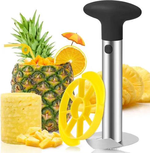 CUNSENR Herramienta de descorazonador y rebanador de piña de alta calidad, cortador de piña con puntas dentadas afiladas, fácil de usar y limpiar,