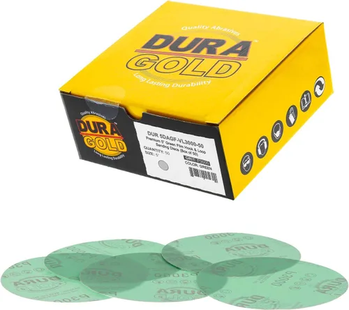 Miniatura 17 de Dura-Gold Discos de lijado de película verde de 5 pulgadas de alta calidad - Grano 80 (caja de 50) - Discos de papel de lija con respaldo de gancho