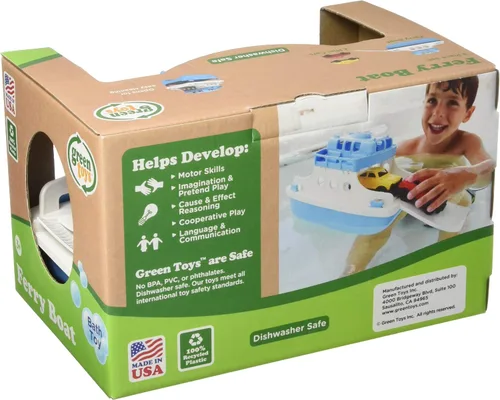 Miniatura 4 de Green Toys Ferry Boat, azul/blanco 4C - Juego de simulación, habilidades motoras, juguete de baño flotante para niños. Sin BPA, ftalatos, PVC. Apto