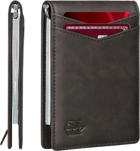 Miniatura 26 de Cartera Zitahli minimalista, delgada, con bolsillo frontal plegable y clip para billetes, bloqueo RFID efectivo y diseño inteligente, para hombre