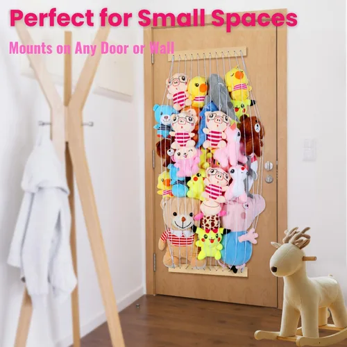 Miniatura 5 de Almacenamiento de animales de peluche, paquete de 2 unidades de almacenamiento de madera suave para habitación de los niños, montaje en pared