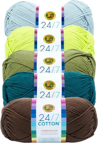Miniatura 91 de Lion Brand Yarn, Hilo ligero mercerizado de algodón 24/7 para tejer, ganchillo y manualidades, Almirante, 1 paquete, 185 yardas de fibra natural