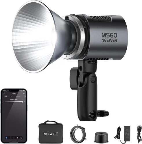 NEEWER MS60 luz de video LED con control 2.4G/APP, iluminación continua de salida mini COB de 65 W 5600 K luz diurna, 40000 lux/1 m, CRI 97+/TLCI
