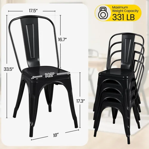 Miniatura 3 de Yaheetech Juego de 4 sillas de comedor de metal, sillas de cocina apilables industriales con respaldo para comedor/restaurante/bistro/patio, uso
