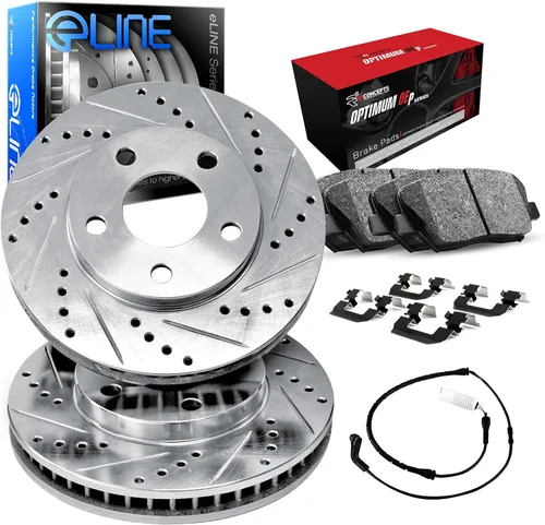 R1 Concepts Kit de freno delantero para Chrysler Crossfire 2004-2008, Mercedes-Benz CLK320 1998-2003 | Rotores de freno ranurados perforados |