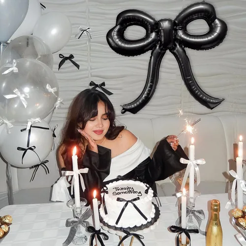 Miniatura 3 de 2 piezas de decoraciones de cumpleaños con lazo, globos de lazo negro, decoraciones de fiesta con lazo, globo gigante de papel de aluminio