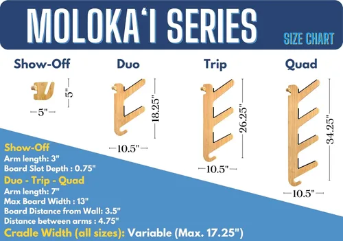 Miniatura 3 de Grassracks Soporte de pared para snowboard y monopatín de bambú y abedul, serie Moloka`i