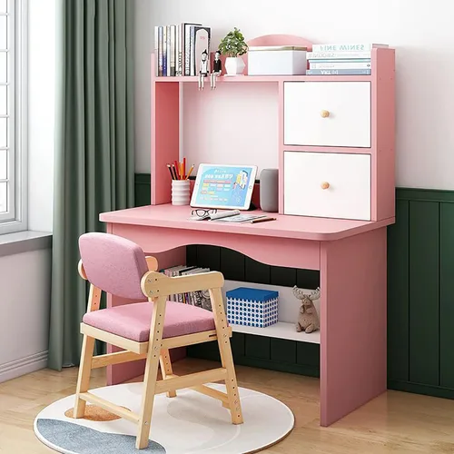 Miniatura 12 de QQXX Juego de escritorio y silla de altura ajustable, mesa de estudio de madera con gabinete y cajón de almacenamiento, mesa de escritorio de Azul A