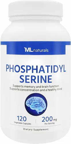 ML Naturals Fosfatidil serina 200 mg (por porción), 120 cápsulas vegetales, sin OMG, apoya la memoria y la función cerebral