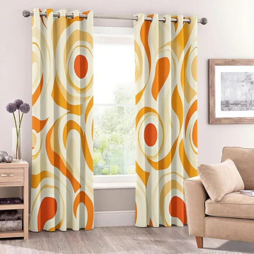 Miniatura 3 de 70s Retro Curtains 45 Inch Length 2 Panels Set, Abstract Boho Swirl Balckout Curtains for Bedroom Living Room Decor, Groovy Orange Grommet Thermal