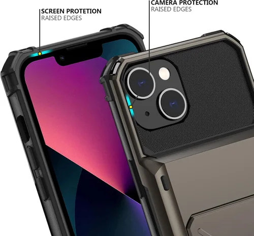 Miniatura 4 de Nvollnoe Funda para iPhone 13 con Portarjetas [Almacena 5 Tarjetas] Funda Cartera de Doble Capa Resistente de Servicio Pesado a Prueba de Golpes