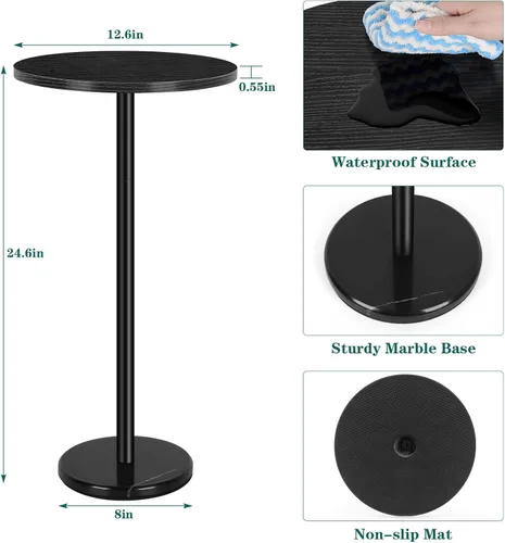 Miniatura 3 de Mesa auxiliar redonda pequeña, juego de 2 mesas auxiliares redondas negras, mesita de noche moderna para niños, mesa de noche para exteriores