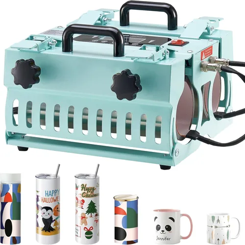 Máquina de Prensa Térmica para Vasos VEVOR, Calentadores de 2 Estaciones, Prensa para Tazas de 11-30 oz, Calentamiento Rápido y Uniforme, Prensa
